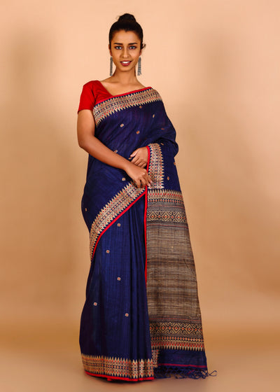 Blue Matka Silk Ornamental Handloom Saree